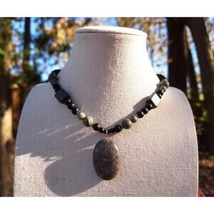 Jasper Gemstone Beaded Pendant Necklace | Bohemian Grunge Necklace | Goblincore